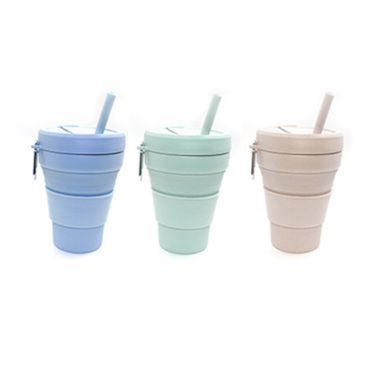 Foldable Silicone Travel Cup with Straw